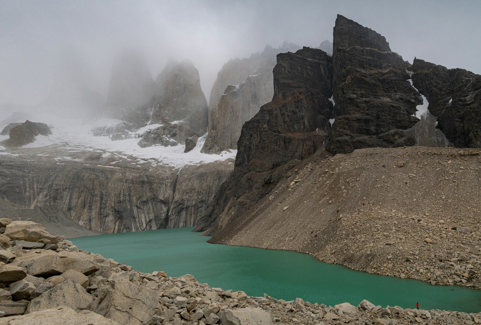 Mountain peaks and blue glacial lake in Chilean Patagonia